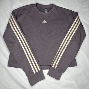 Adidas Cropped Crewneck Sweatshirt Purple 3-Stripe XS